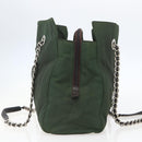 PRADA Chain Tote Bag Nylon Khaki Silver Auth am10142-4