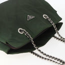 PRADA Chain Tote Bag Nylon Khaki Silver Auth am10142-6