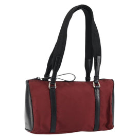 PRADA Hand Bag Nylon Bordeaux Silver Auth am10143