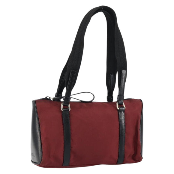 PRADA Hand Bag Nylon Bordeaux Silver Auth am10143