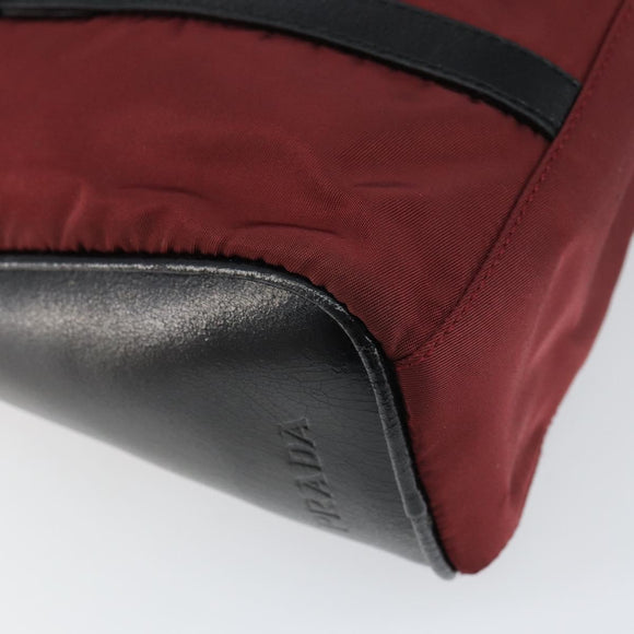 PRADA Hand Bag Nylon Bordeaux Silver Auth am10143