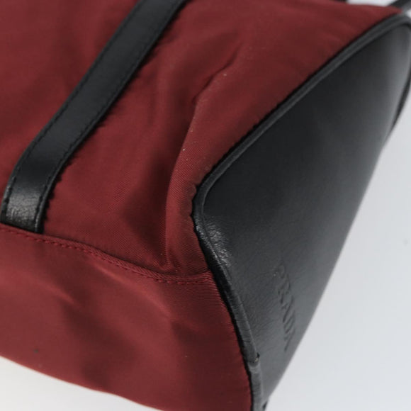 PRADA Hand Bag Nylon Bordeaux Silver Auth am10143