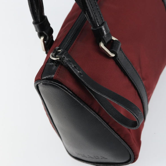 PRADA Hand Bag Nylon Bordeaux Silver Auth am10143