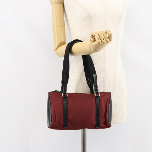 PRADA Hand Bag Nylon Bordeaux Silver Auth am10143