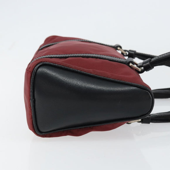 PRADA Hand Bag Nylon Bordeaux Silver Auth am10143