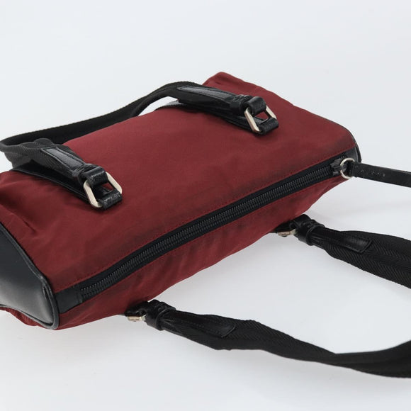 PRADA Hand Bag Nylon Bordeaux Silver Auth am10143
