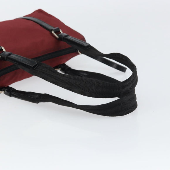 PRADA Hand Bag Nylon Bordeaux Silver Auth am10143