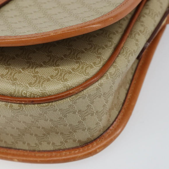 CELINE Macadam Canvas Shoulder Bag PVC Beige Gold Auth am10146