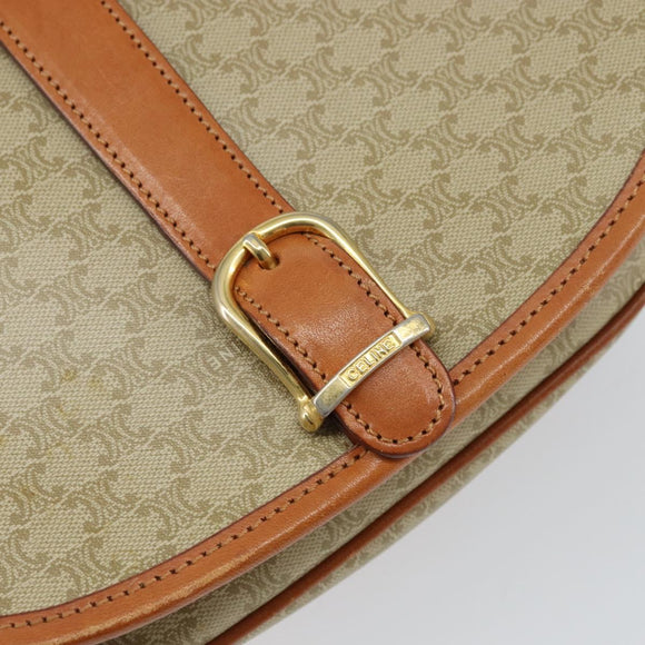 CELINE Macadam Canvas Shoulder Bag PVC Beige Gold Auth am10146