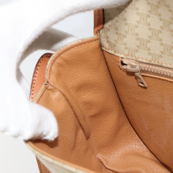 CELINE Macadam Canvas Shoulder Bag PVC Beige Gold Auth am10146