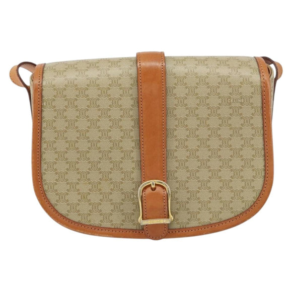 CELINE Macadam Canvas Shoulder Bag PVC Beige Gold Auth am10146