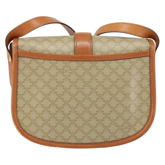 CELINE Macadam Canvas Shoulder Bag PVC Beige Gold Auth am10146