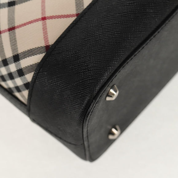 BURBERRY Nova Check Tote Bag Canvas Beige Silver Auth am10150V