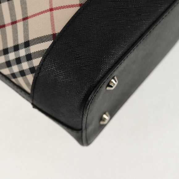 BURBERRY Nova Check Tote Bag Canvas Beige Silver Auth am10150V