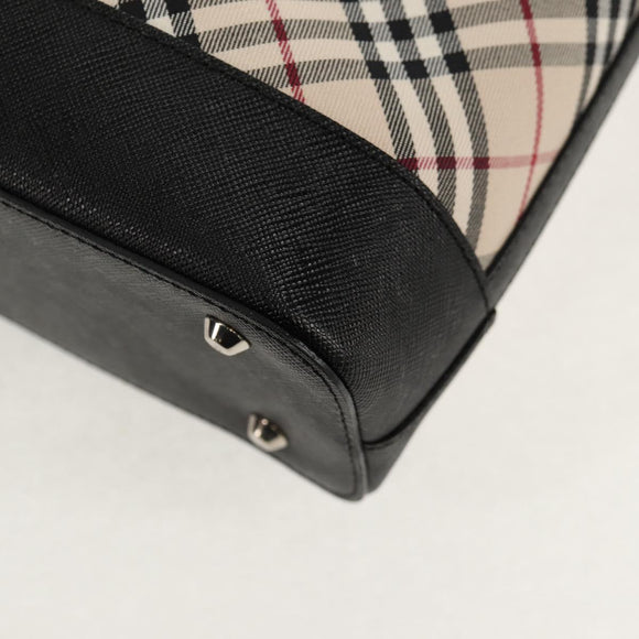 BURBERRY Nova Check Tote Bag Canvas Beige Silver Auth am10150V