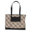 BURBERRY Nova Check Tote Bag Canvas Beige Silver Auth am10150V-13