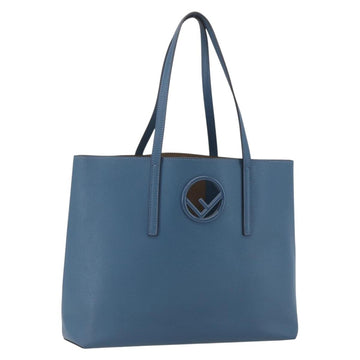 FENDI F Logo Tote Bag Leather Blue Auth am10162
