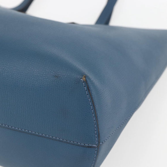 FENDI F Logo Tote Bag Leather Blue Auth am10162