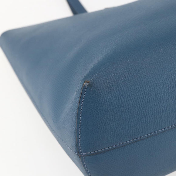 FENDI F Logo Tote Bag Leather Blue Auth am10162