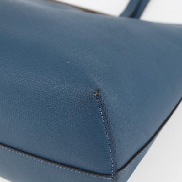 FENDI F Logo Tote Bag Leather Blue Auth am10162