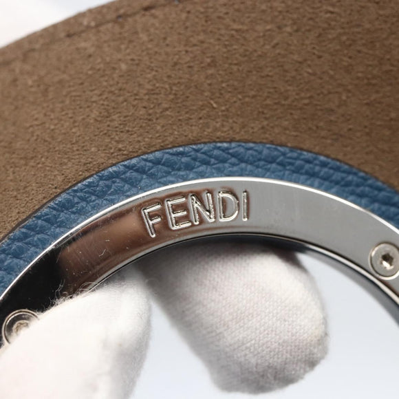FENDI F Logo Tote Bag Leather Blue Auth am10162