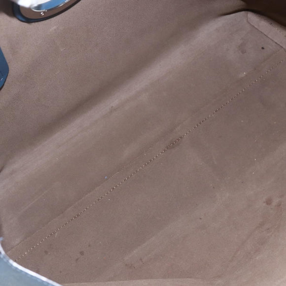 FENDI F Logo Tote Bag Leather Blue Auth am10162