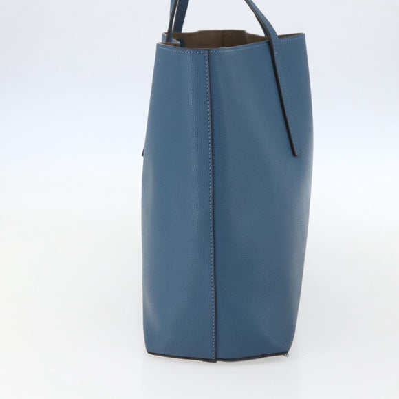 FENDI F Logo Tote Bag Leather Blue Auth am10162