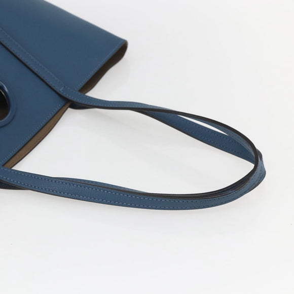 FENDI F Logo Tote Bag Leather Blue Auth am10162