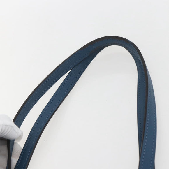 FENDI F Logo Tote Bag Leather Blue Auth am10162