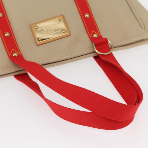 LOUIS VUITTON Antigua Hippo GM Tote Bag Canvas Beige Red M40032 LV Auth am10165V