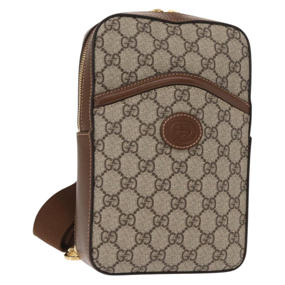 GUCCI GG Supreme Web Sherry Line Bag PVC Beige Gold 696016 Auth am10180V