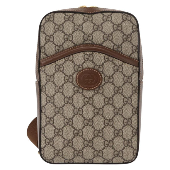 GUCCI GG Supreme Web Sherry Line Bag PVC Beige Gold 696016 Auth am10180V