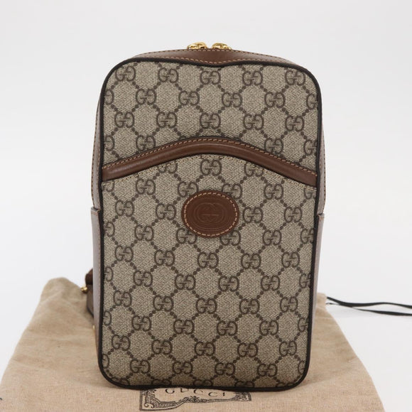 GUCCI GG Supreme Web Sherry Line Bag PVC Beige Gold 696016 Auth am10180V