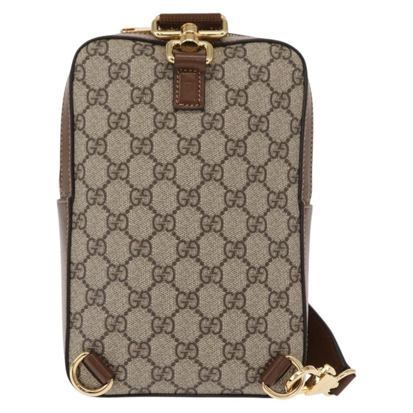 GUCCI GG Supreme Web Sherry Line Bag PVC Beige Gold 696016 Auth am10180V