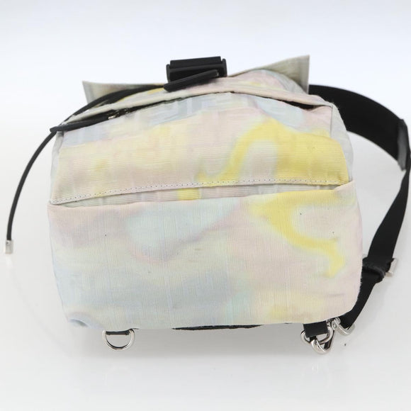 FENDI Zucca Canvas Shoulder Bag Nylon White Silver Auth am10182V