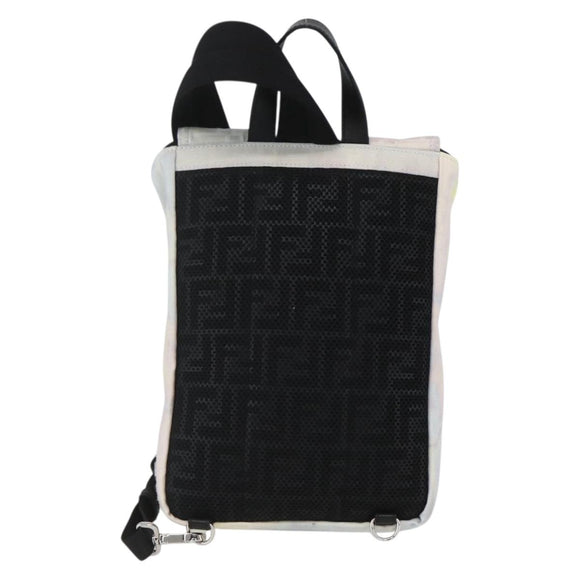 FENDI Zucca Canvas Shoulder Bag Nylon White Silver Auth am10182V