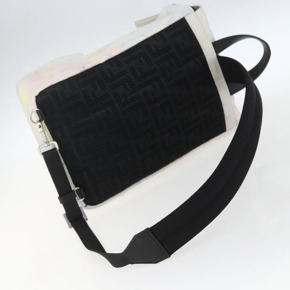 FENDI Zucca Canvas Shoulder Bag Nylon White Silver Auth am10182V
