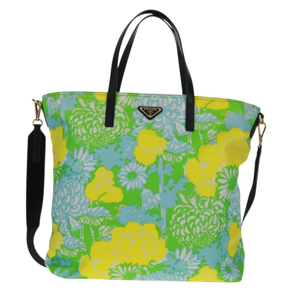 PRADA Tote Bag Nylon Leather 2way Multicolor Gold Auth am10186V