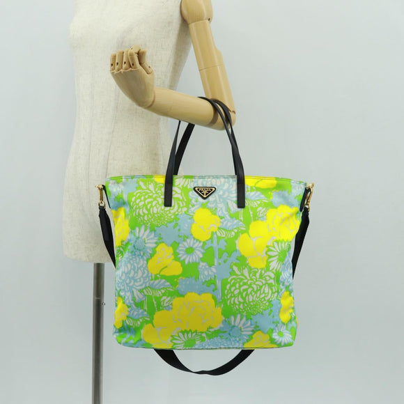 PRADA Tote Bag Nylon Leather 2way Multicolor Gold Auth am10186V