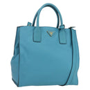 PRADA Hand Bag Leather 2way Turquoise Blue Gold Auth am10188V-1