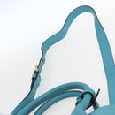 PRADA Hand Bag Leather 2way Turquoise Blue Gold Auth am10188V-15
