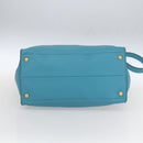 PRADA Hand Bag Leather 2way Turquoise Blue Gold Auth am10188V-5
