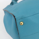 PRADA Hand Bag Leather 2way Turquoise Blue Gold Auth am10188V-17