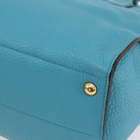 PRADA Hand Bag Leather 2way Turquoise Blue Gold Auth am10188V