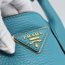 PRADA Hand Bag Leather 2way Turquoise Blue Gold Auth am10188V-20