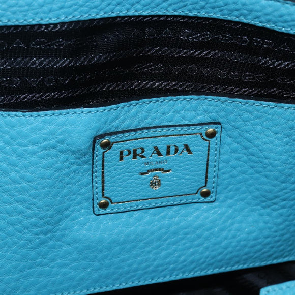 PRADA Hand Bag Leather 2way Turquoise Blue Gold Auth am10188V