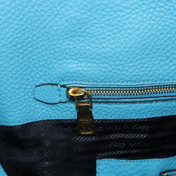 PRADA Hand Bag Leather 2way Turquoise Blue Gold Auth am10188V