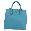 PRADA Hand Bag Leather 2way Turquoise Blue Gold Auth am10188V-13