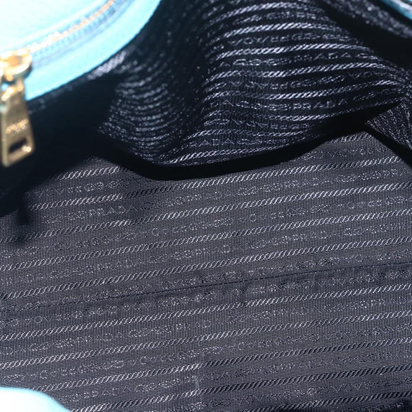 PRADA Hand Bag Leather 2way Turquoise Blue Gold Auth am10188V