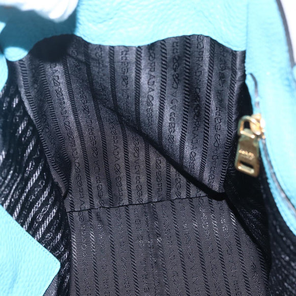 PRADA Hand Bag Leather 2way Turquoise Blue Gold Auth am10188V